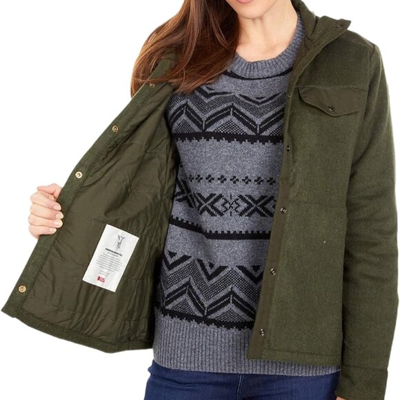 FJALLRAVEN Canada Wool Padded Shirt Jacket Olive Green Womens M - Picture 12 of 15